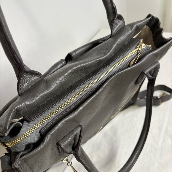 KRISTEN BELL for Erica Anenberg Large Gray Leather Tote Messenger Bag Purse - Picture 9 of 15